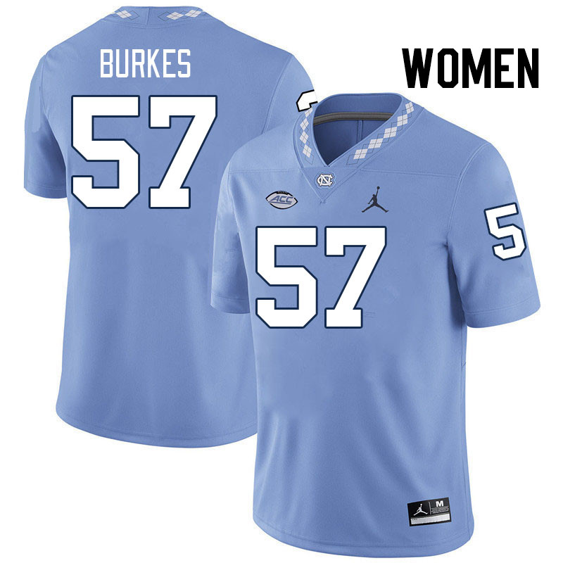 Women #57 Bo Burkes North Carolina Tar Heels College Football Jerseys Stitched-Carolina Blue